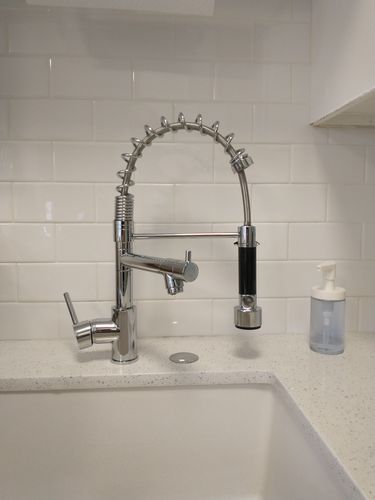 Customer photo review of Spiro Single-Hole Dual Handle Kitchen Faucet with Pull-Down Spring Spout