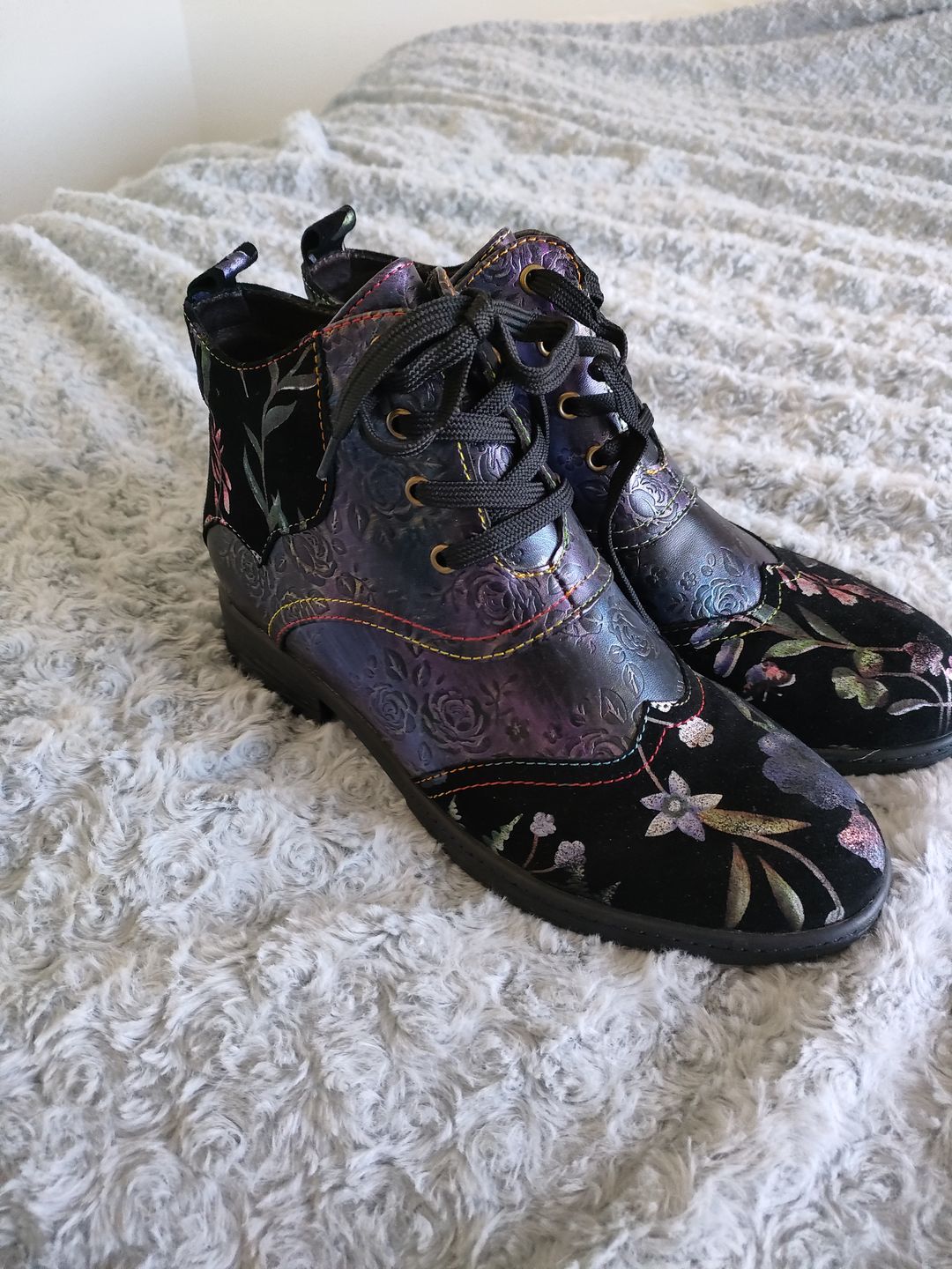Customer photo review of Genuine Leather Embossed Comfy Ankle Boots