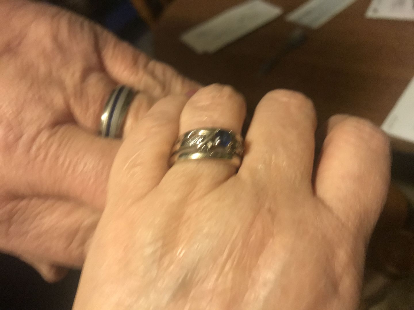 Customer photo review of 8mm - Mens Titanium Wedding Band With Blue Sapphire Titanium Ring
