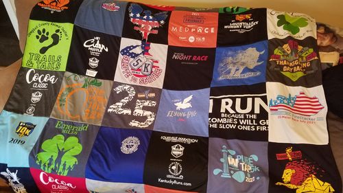 T-shirt quilt with running, marathons themes by Shawn from KY