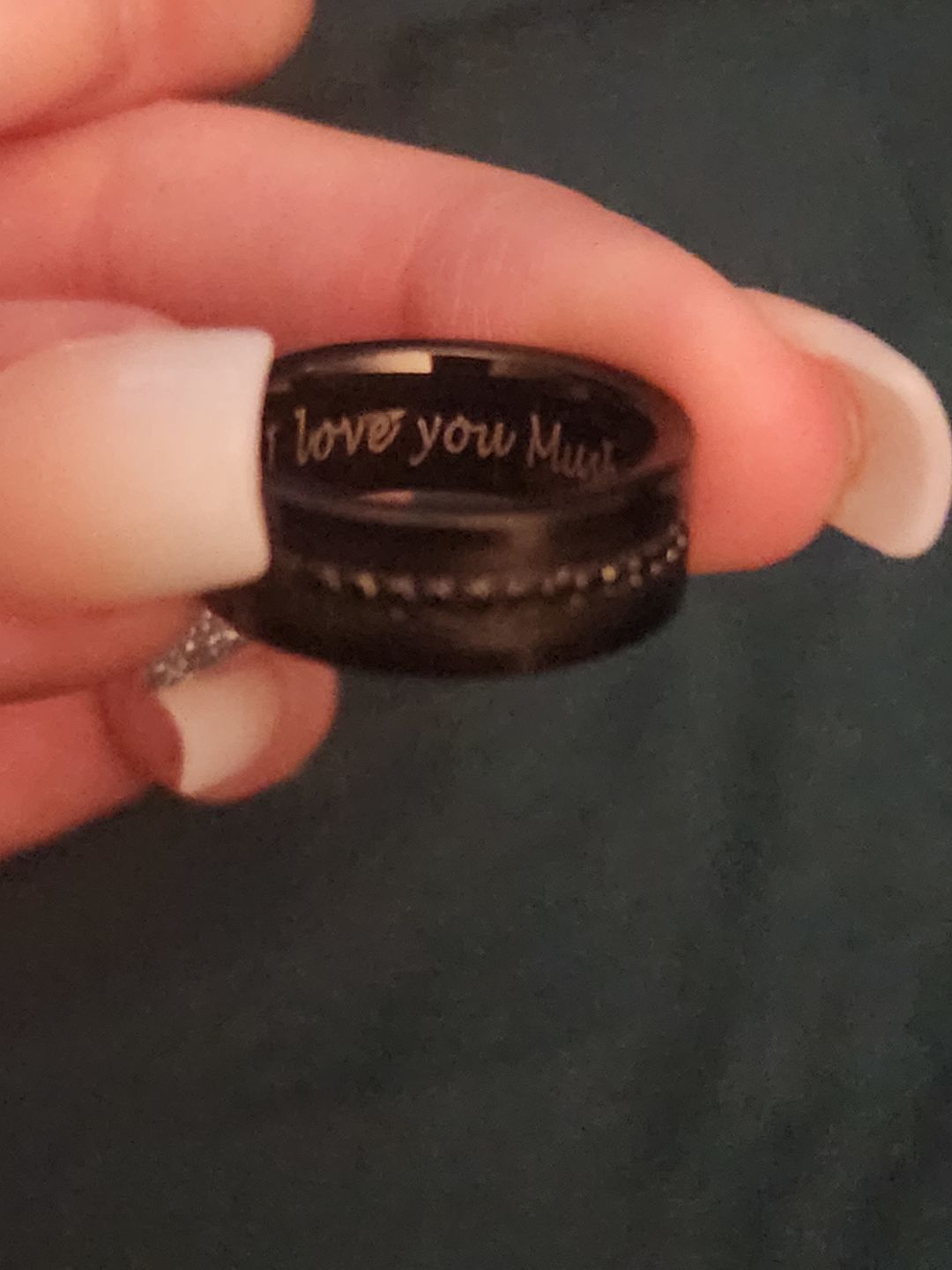 Customer photo review of 8mm - Mens Tungsten Wedding Band, Brushed Black CZ Diamonds, Tungsten Ring