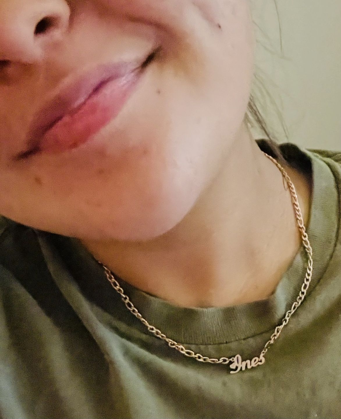 Customer photo review of Blush Name Necklace