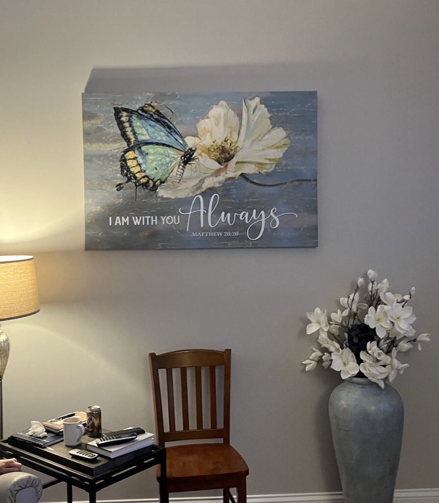 Customer photo review of I Am With You Always Matthew 28:20, Butterfly White Peony, Wall Art Canvas Print