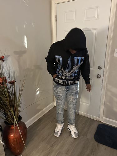 Customer photo review of Men RAW World Tour Light Blue Bling Hoodie - Black