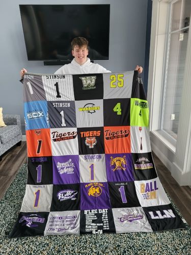 T-shirt quilt with sports, baseball themes by Mark from MO