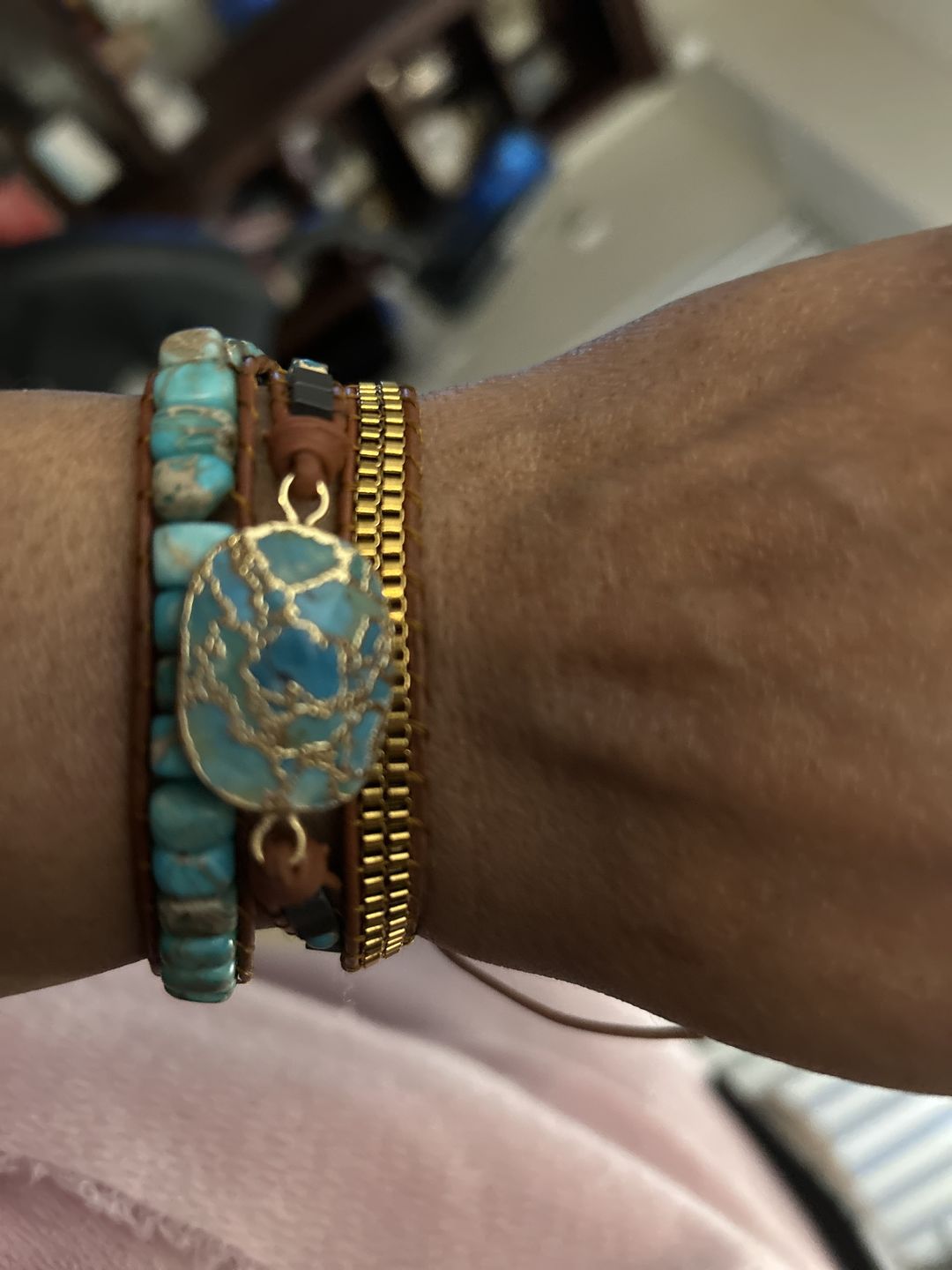 Customer photo review of Turquoise Calming Energy Wrap Bracelet