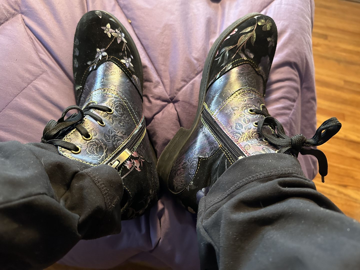 Customer photo review of Genuine Leather Embossed Comfy Ankle Boots