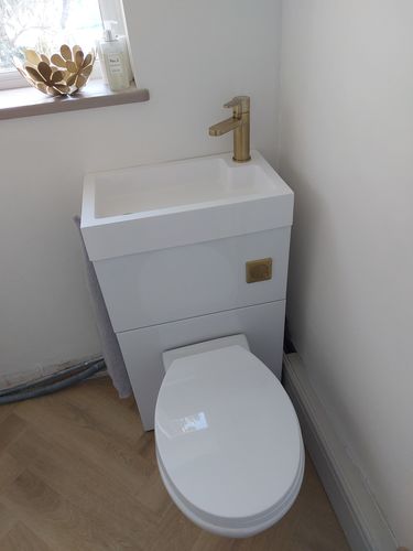 Customer photo review of Mayford 500mm Toilet and Basin Combination Unit - White with Brushed Brass Flush