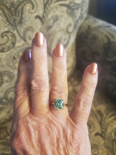Customer photo review of Louily Lovely 3.5 Carat Cushion Cut Paraiba Tourmaline Engagement Ring for Women In Sterling Silver