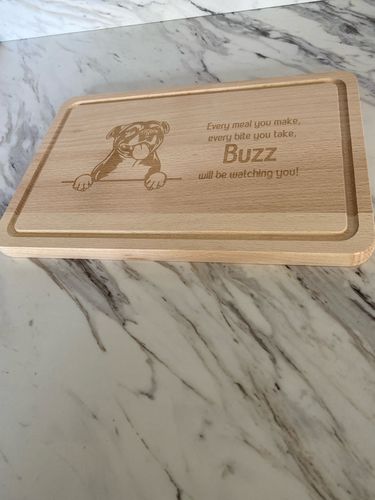 Customer photo review of Personalised Chopping Board - Dog Breed & Name