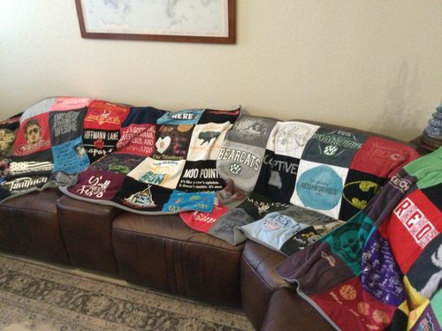 T-shirt quilt with outdoor activities, hiking themes by Tammie from TX