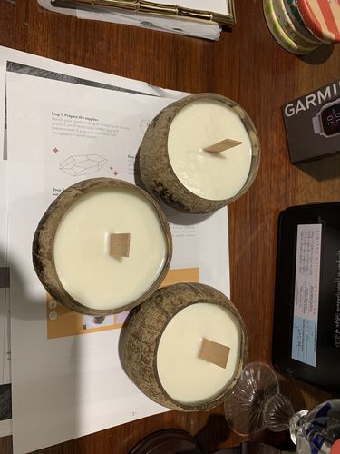 Customer photo review of Candle Making Kit Coconut Set of 3 - Starter DIY Kit With Coco Soy Wax Blend & 60ml Fragrance