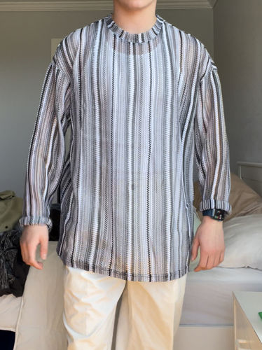 Customer photo review of Mens Crochet Knit Hollow Out Coverup T-Shirt  SKUJ37832