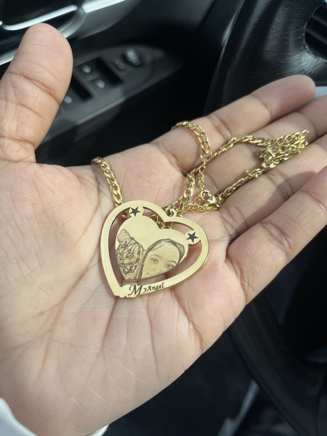 Customer photo review of Photo Engraved Heart Necklace