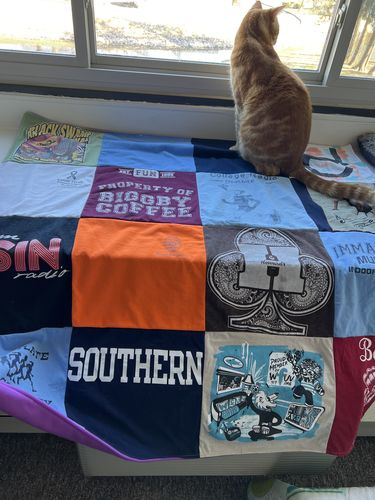 T-shirt quilt with coffee, southern culture themes by Michaela from CT
