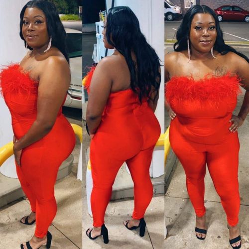 Customer photo review of Party Night Feather Jumpsuit