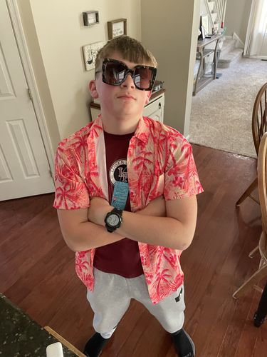 Customer photo review of Super Stretch - Fire Palms Hawaiian Shirt
