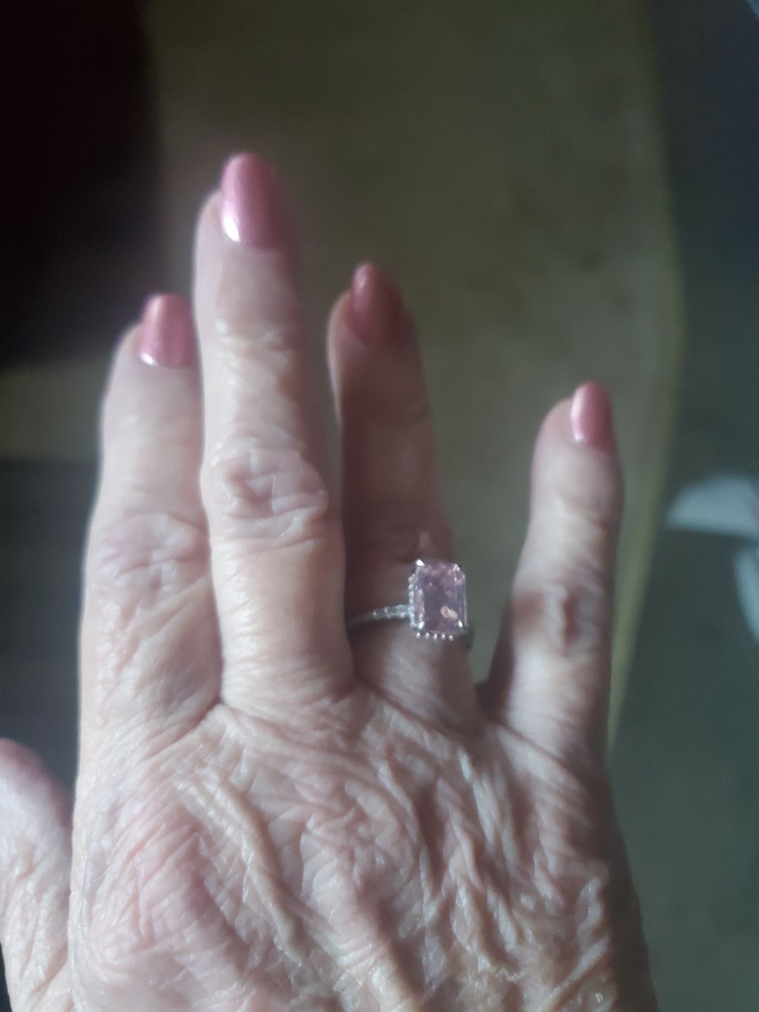 Customer photo review of Louily Elegant Emerald Cut Morganite Pink Women's Engagement Ring In Sterling Silver