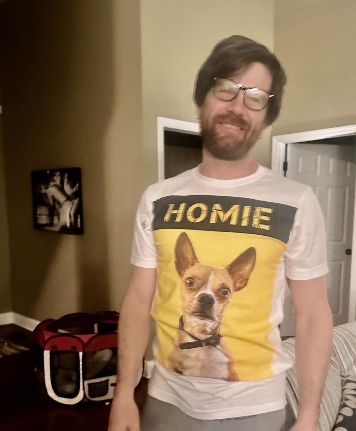 Customer photo review of Custom Pet Art Mens Crew Neck T-shirt