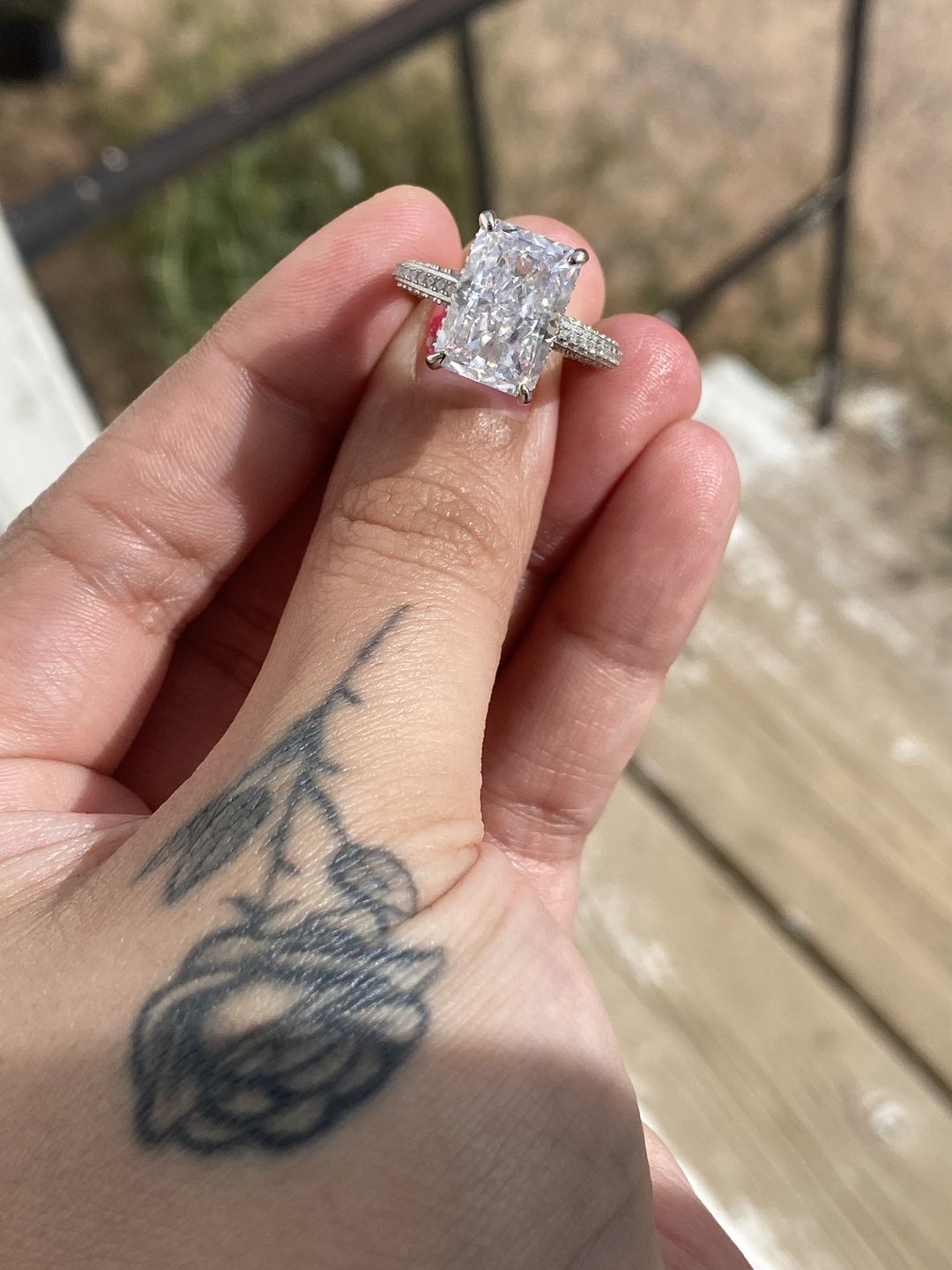 Customer photo review of 7.0Ct Elongated Radiant Cut Engagement Ring For Women In Sterling Silver