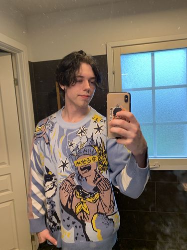 Customer photo review of Volcano Cat Japanese Anime Graphic Sweater