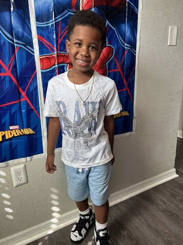 Customer photo review of Kids RAW World Tour Light Blue Bling Crew Neck and RAW Wing Light Blue Bling Cotton Shorts Set - White Tees / Light Blue Shorts