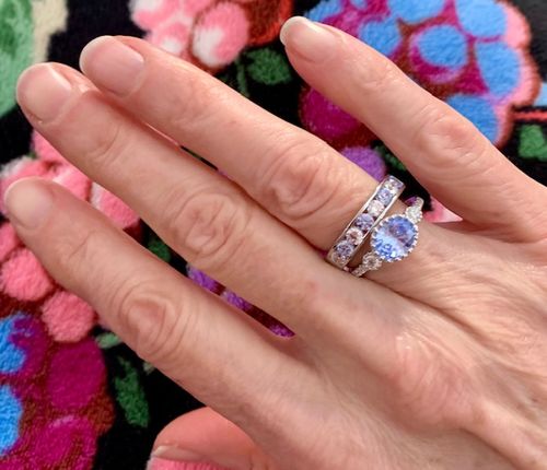 Customer photo review of Greyish Blue CZ Stackable Eternity Ring in Sterling Silver