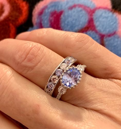 Customer photo review of 3-Stone Greyish Blue Oval CZ Ring in Sterling Silver 1.2ct