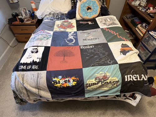 T-shirt quilt with travel, nature themes by Zachary from MA