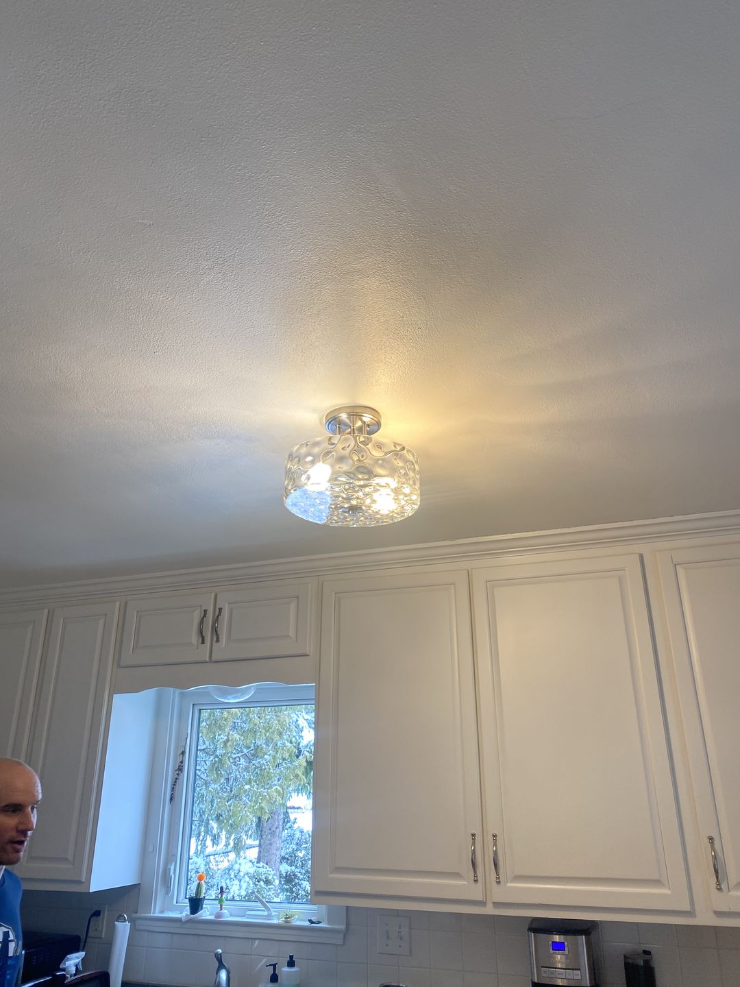 Customer photo review of Nickel Hammered Glass Semi Flush