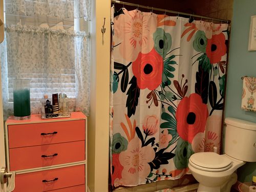 Customer photo review of Morning Flowers Fabric Shower Curtain