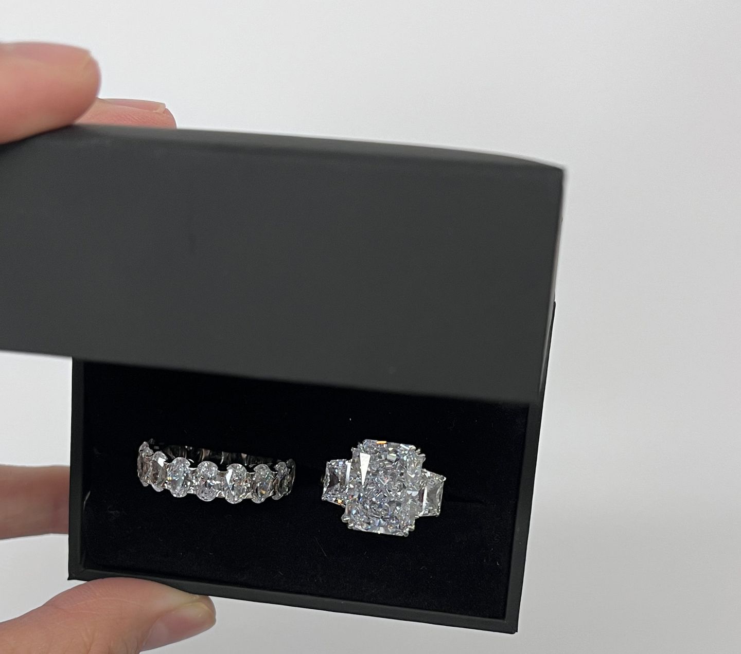 Customer photo review of S925 8 Ct Louily Luxurious Three Stone Radiant Cut Wedding Set In Sterling Silver