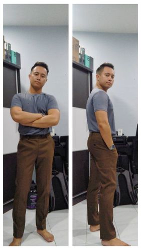 Customer photo review of Trousers With Belt Loop - Mocha Brown Plain (Stretchable)