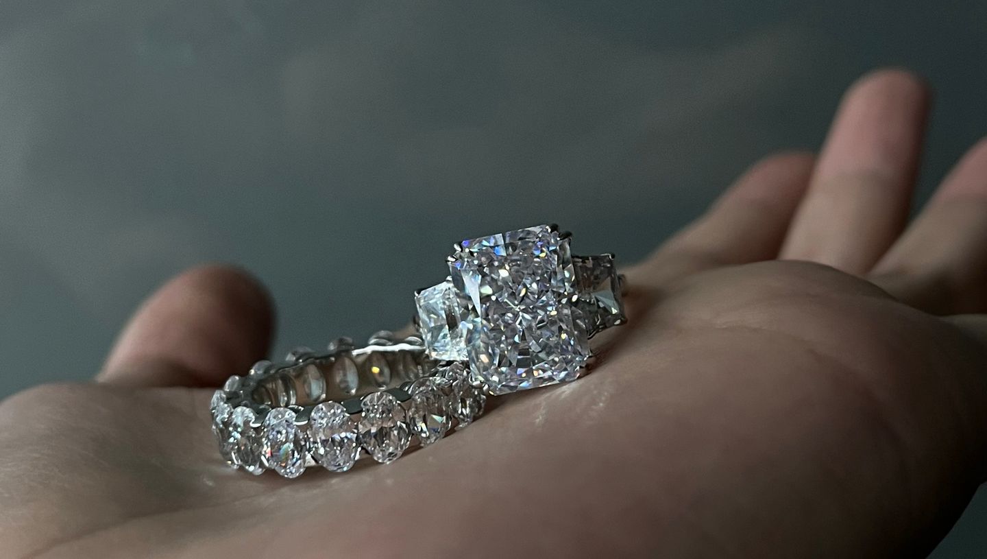 Customer photo review of S925 8 Ct Louily Luxurious Three Stone Radiant Cut Wedding Set In Sterling Silver