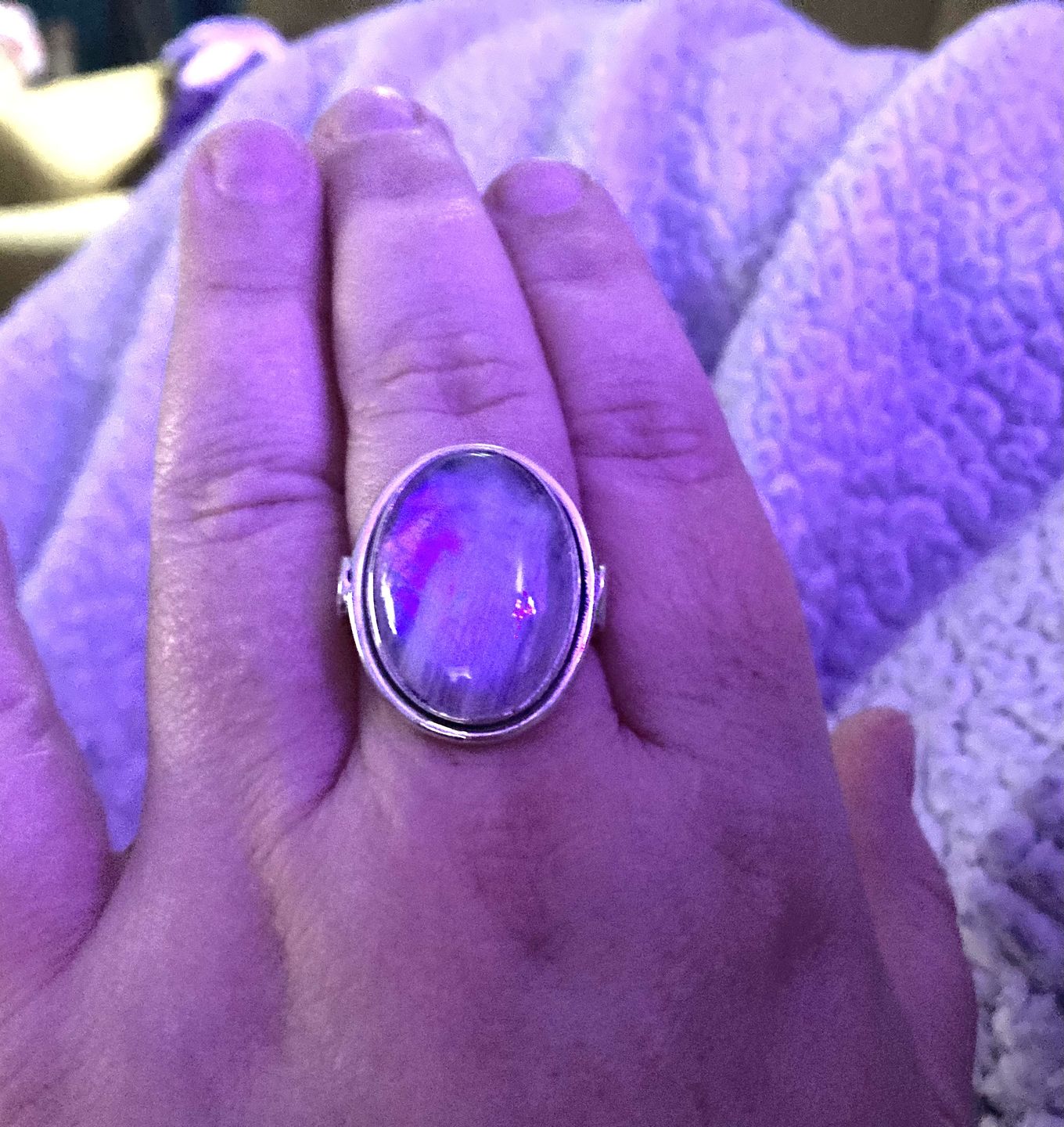 Customer photo review of Sterling Silver Rainbow Moonstone Ring