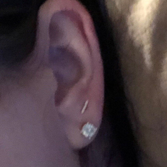 Customer photo review of 14k Solid Gold Tiny Bar Earrings