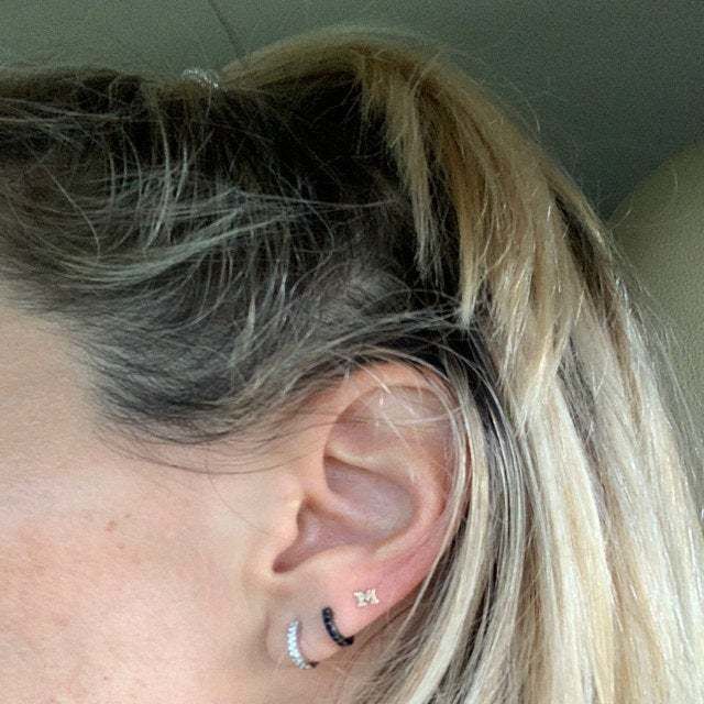 Customer photo review of 14k Solid Gold Initial Earrings