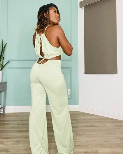 Customer photo review of Lace-up Wide Leg Jumpsuit