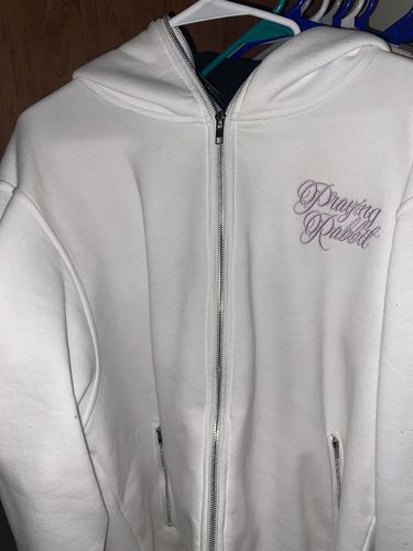 Customer photo review of Praying Rabbit Hoodie (White/Lavender)