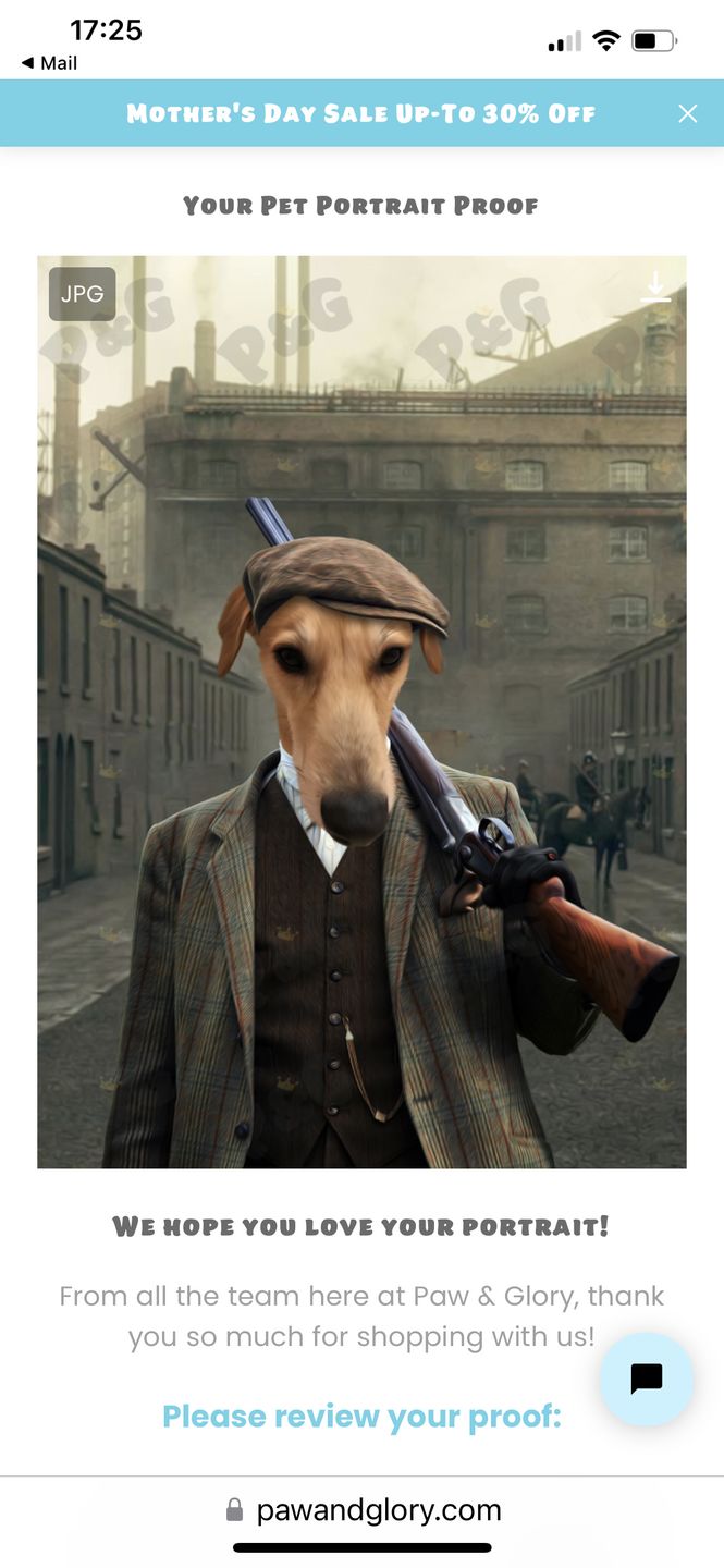 Customer photo review of The Thug (Peaky Blinders Inspired): Custom Pet Portrait
