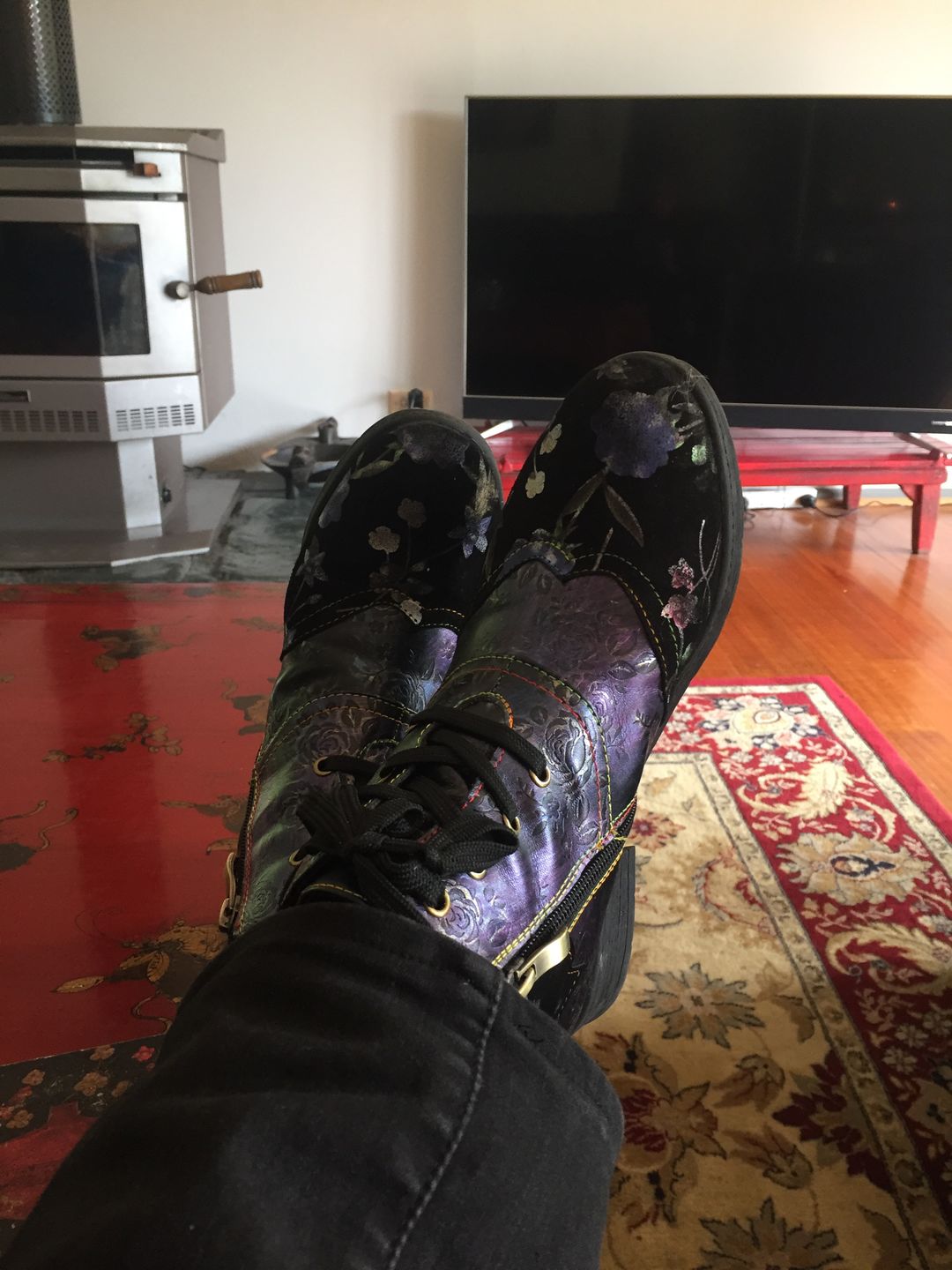Customer photo review of Genuine Leather Embossed Comfy Ankle Boots