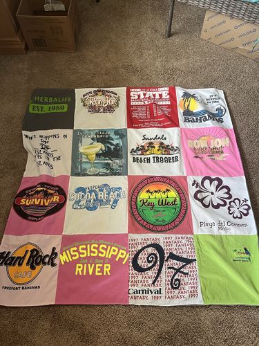 T-shirt quilt with travel, beach themes by Lisa from FL