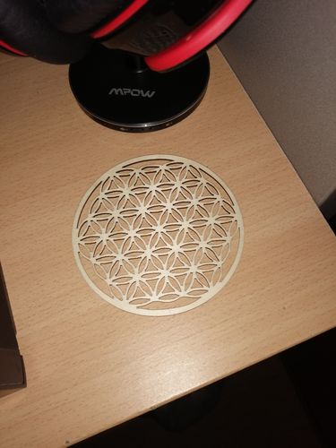 Customer photo review of Plaque de rechargement :  Fleur de vie sculptée en chêne 10cm