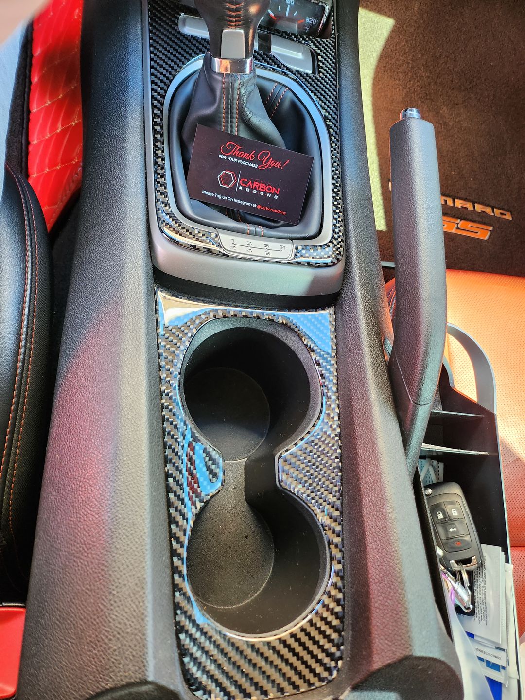 Customer photo review of Carbon Fiber Cup Holder Panel Overlay for Chevrolet Camaro 2010-2015