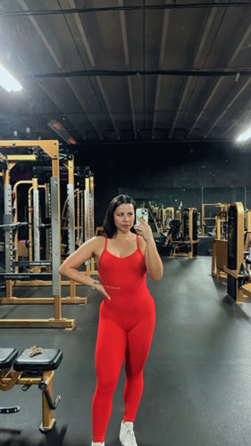 Customer photo review of Red Scrunch Butt Form Fitting Jumpsuit