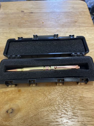 Customer photo review of .308 Real Bullet Authentic Brass Casing Refillable Twist Pen - Tactical Gift Box - Polished Brass