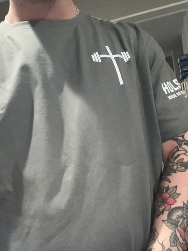 Customer photo review of Iron Sharpens Iron Oversized Tee - Iron Grey