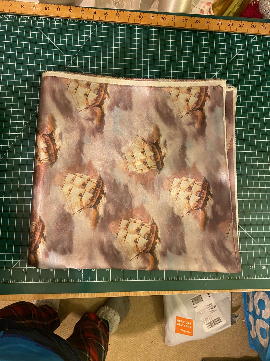 Customer photo review of Sailing Ships Satin Fabric
