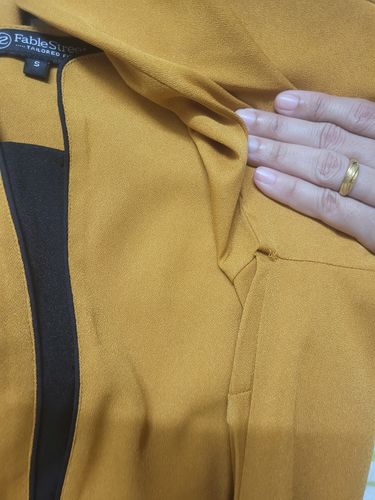 Customer photo review of Stylised Neck Colour Block Dress - Mustard and Black