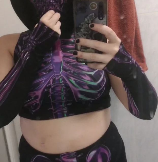 Customer photo review of Purple Skeleton Booty Shorts Set